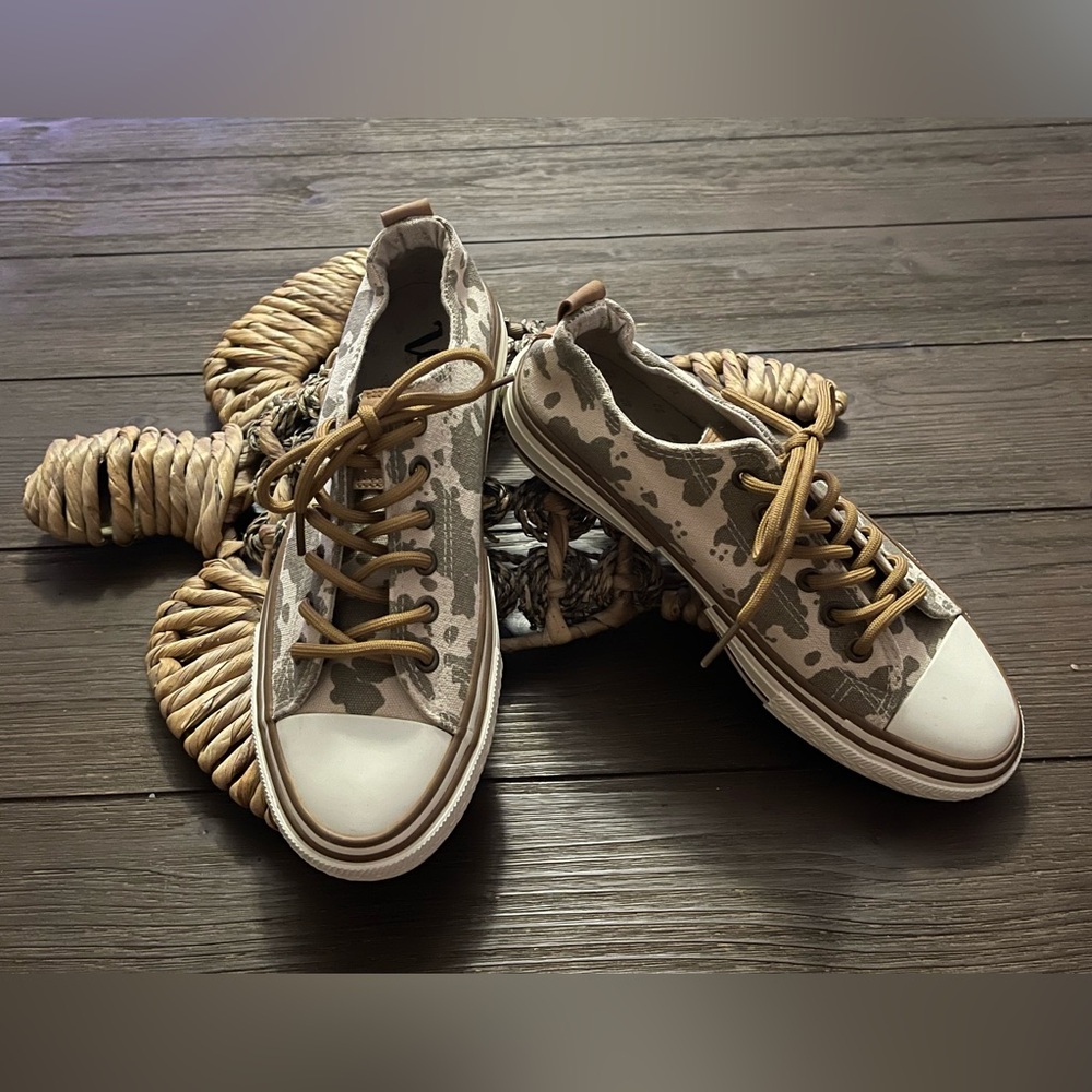 Very G Adriana Tan Cow Print Sneakers